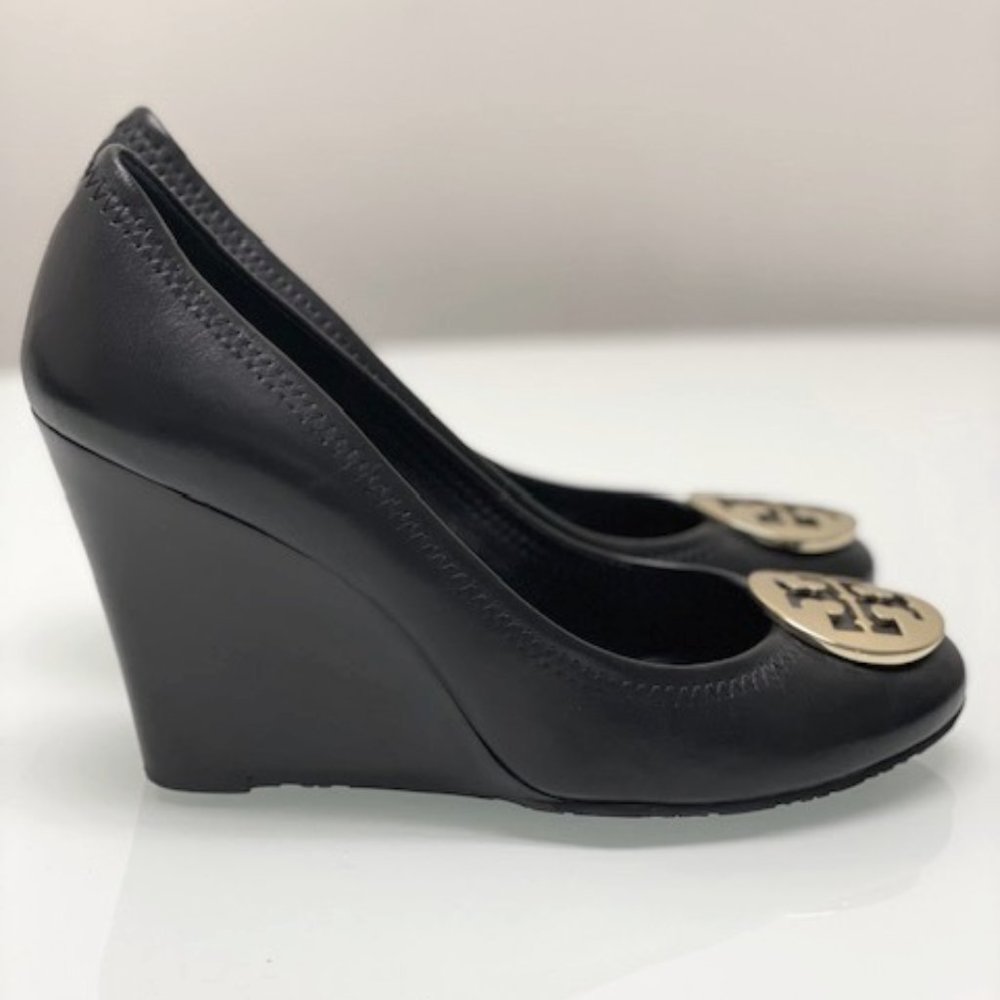 Tory Burch Benton Wedge Pump Black Nappa